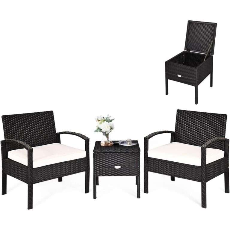 Lee más sobre el artículo Análisis Brutal + Comparativa Juego de muebles de jardín de ratán de 3 piezas, juego de conversación de ratán PE con cojines extraíbles, juego de sillas de mimbre con café Ta